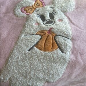 Disney Parks Pink Blanket with Embroidered Ghost Design